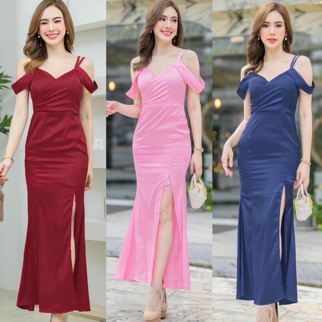 Dress Korean Style Wanita kd 22003 Bahan Scuba Stretch Sexy Long Maxi Dress /Gaun Pesta Cewek Kekini
