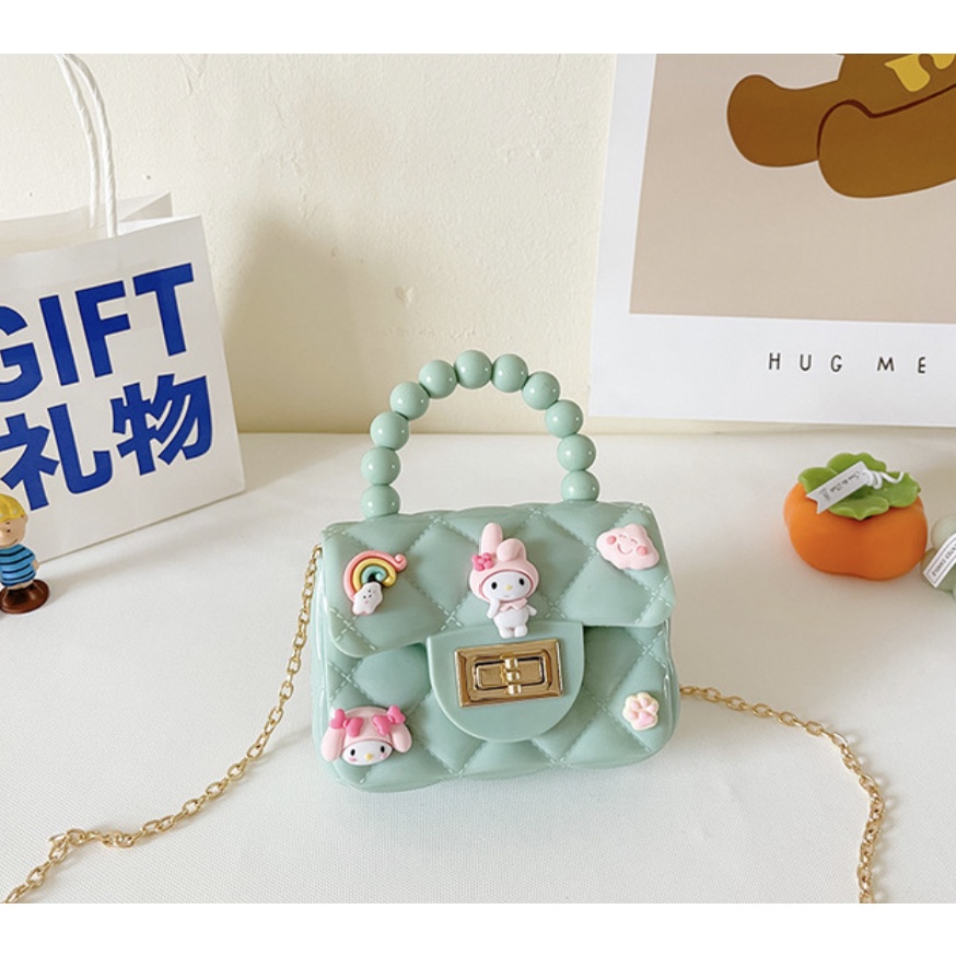 TAS SELEMPANG JELLY MINI MUTIARA BONEKA ANAK IMPORT KOREA STYLE 3D STIKER