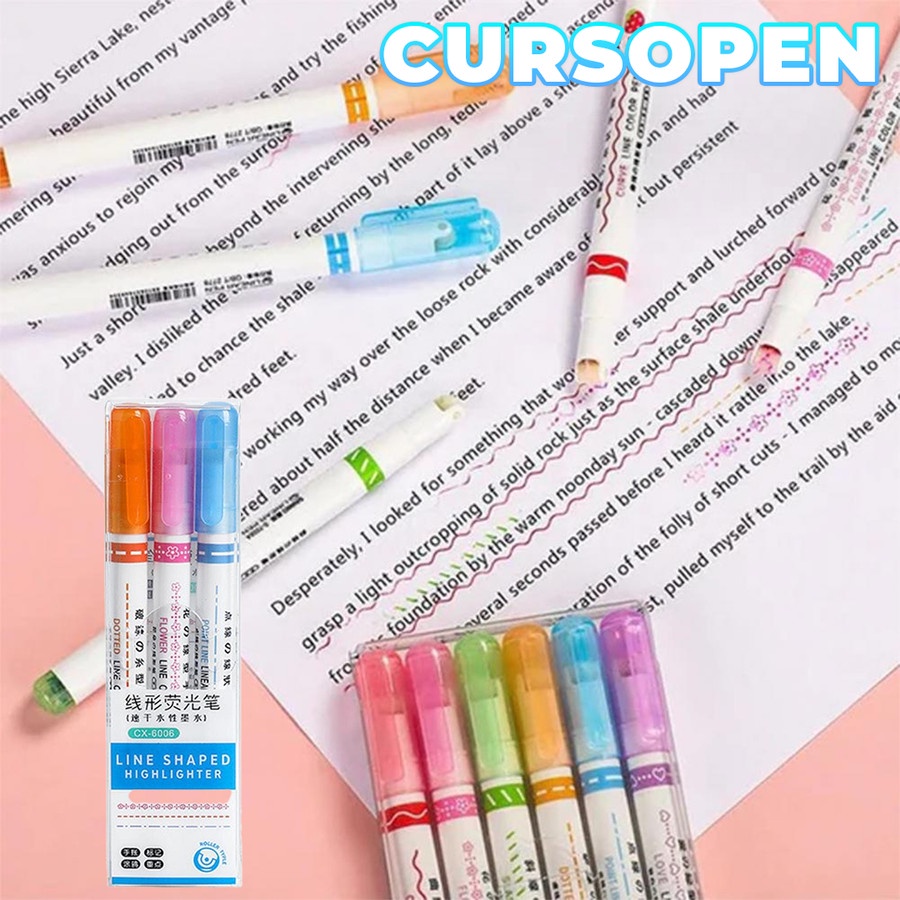 

CURSOPEN - SUTRE 6PCS Curve Highlighter Pen Art Stationery Office Supp