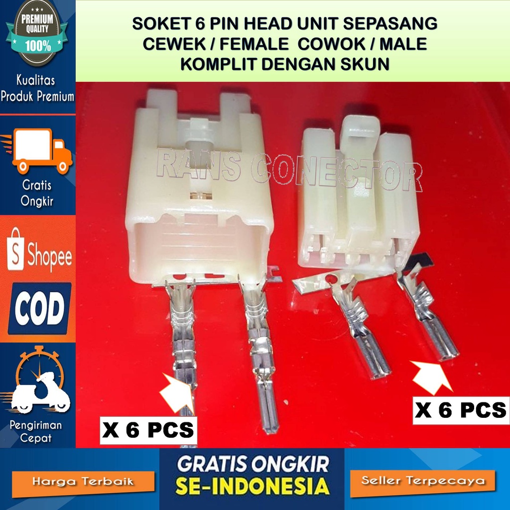 SOKET 6 PIN SOKET HU 6 PIN SOKET MOBIL 6 PIN SOKET TAPE MOBIL 6 PIN MALE FEMALE - Soket set 6 pin OE