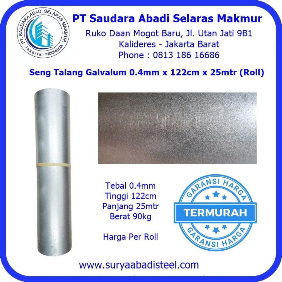 Seng Talang Galvalum 0.4mm x 122cm x 25mtr (Roll)