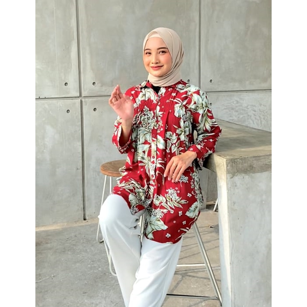 Atasan Kemeja Wanita Oversize adem Flower 301 Bestseller