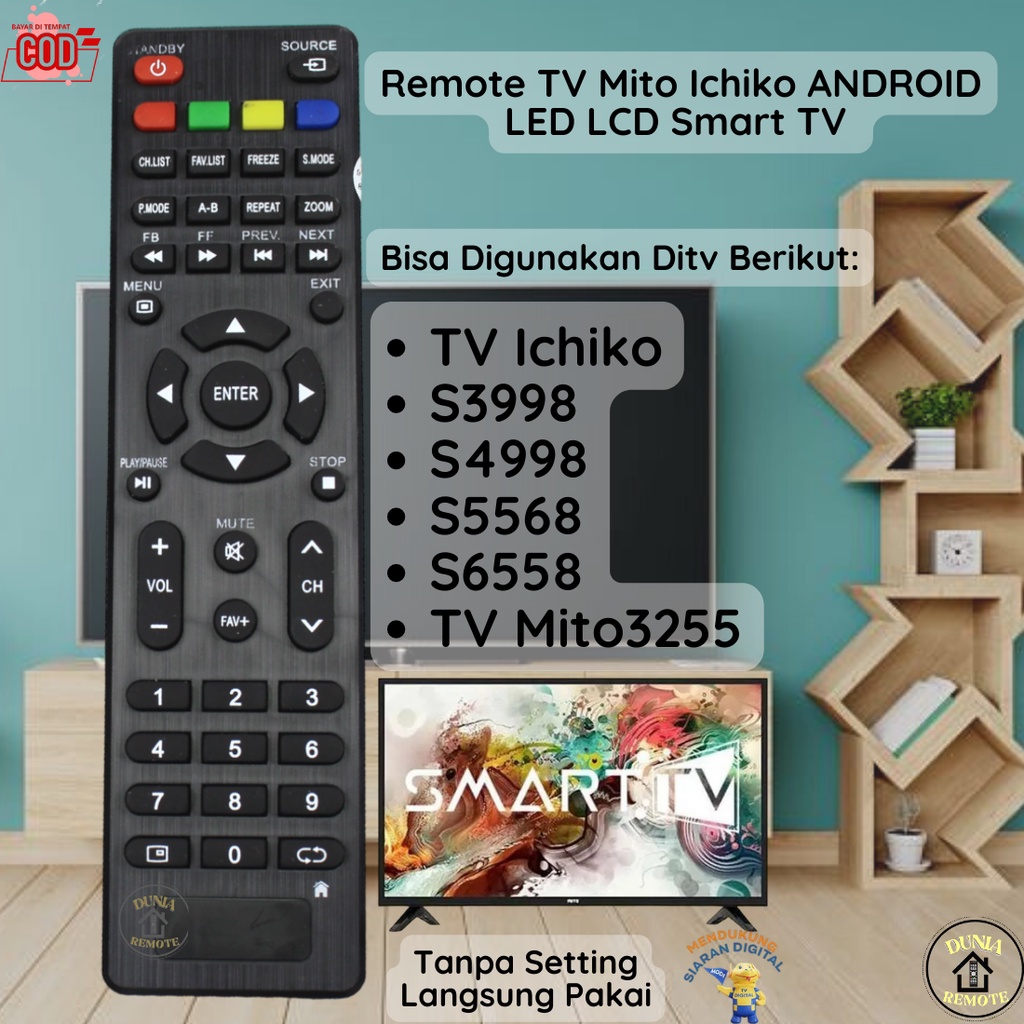 Remot Remote Tv Mito Ichiko Led Lcd Smart Tv Android Tanpa Setting