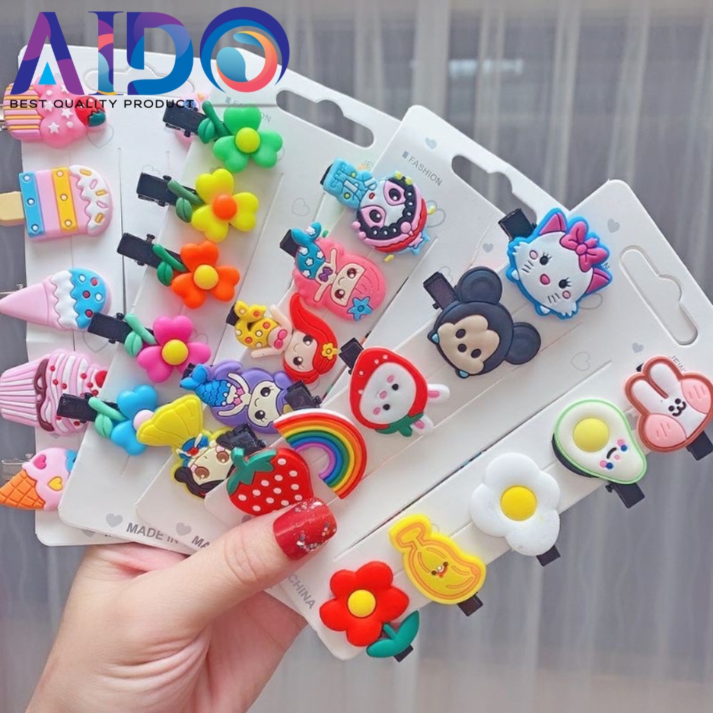 ED - 10PCS / SET JEPIT RAMBUT ANAK SET TERMURAH / JEPITAN RAMBUT ANAK MOTIF KARAKTER KARTUN SMS Jepit Rambut Anak Perempuan Lucu 10 in 1 Jepitan Rambut Fashion Karakter Jepitan Hair Pin Gaya Korea Kids Unicorn Ice Cream Import Murah