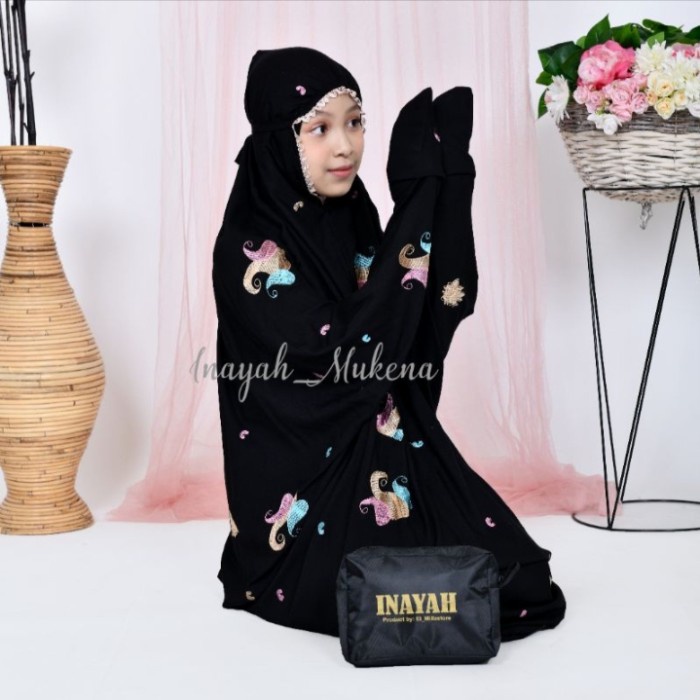 COD Mukena Terusan Rayon Anak Remaja Tanggung - Hitam