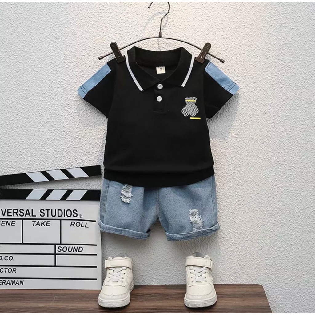 PROMO-SETELAN POLO DENIM JEANS 1-5 TAHUN SETELAN ANAK LAKI LAKI BAJU ANAK LAKI-LAKI BAJU ANAK POLO BEAR DENIM