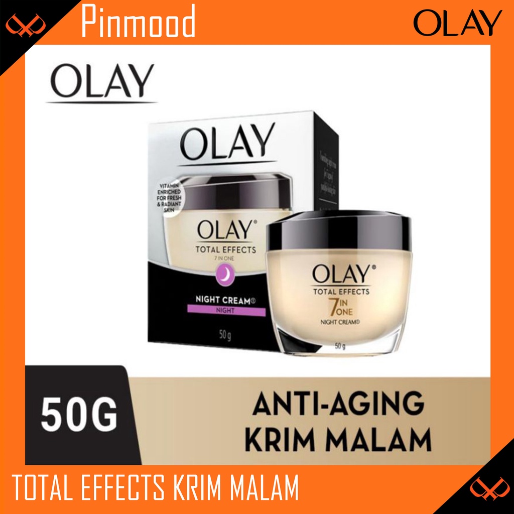 OLAY TOTAL EFFECTS 7 IN 1 NIGHT CREAM [ 50 G ] KRIM MALAM PELEMBAB WAJAH MUKA ANTI AGING MOISTURIZER PERAWATAN MUKA KULIT SEGAR DAN BERCAHAYA GLOW GLOWING SKINCARE SKIN CARE