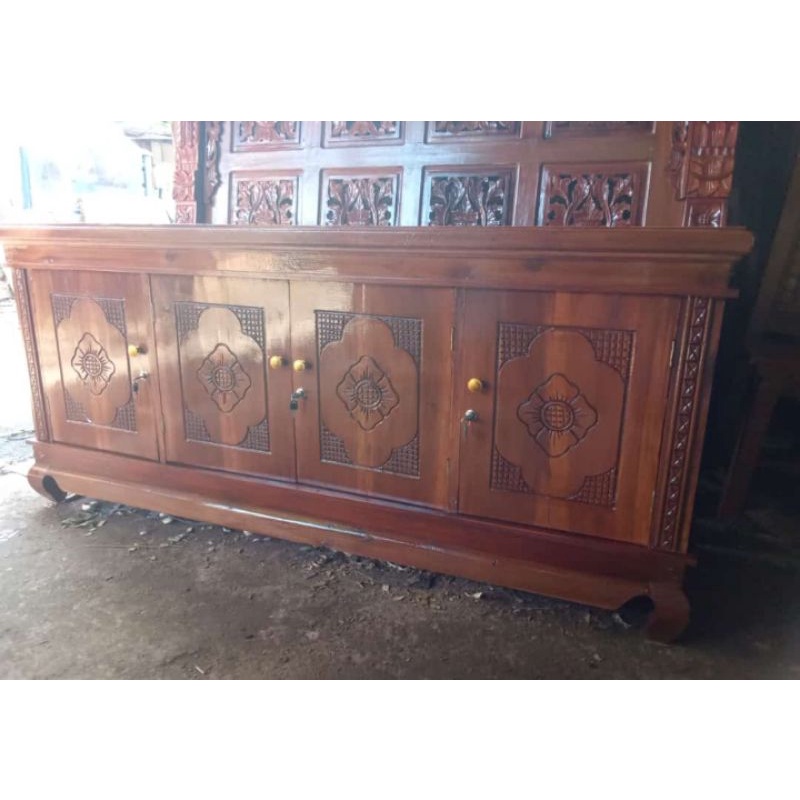 bufet tv datar pintu 4 jati