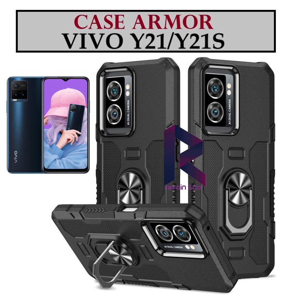 Case Armor VIVO Y21 Y21S Iring Cincin Magnetic Kesing Hp Protect kamera Premium Hard Case Standing Robot Pelindung Kamera