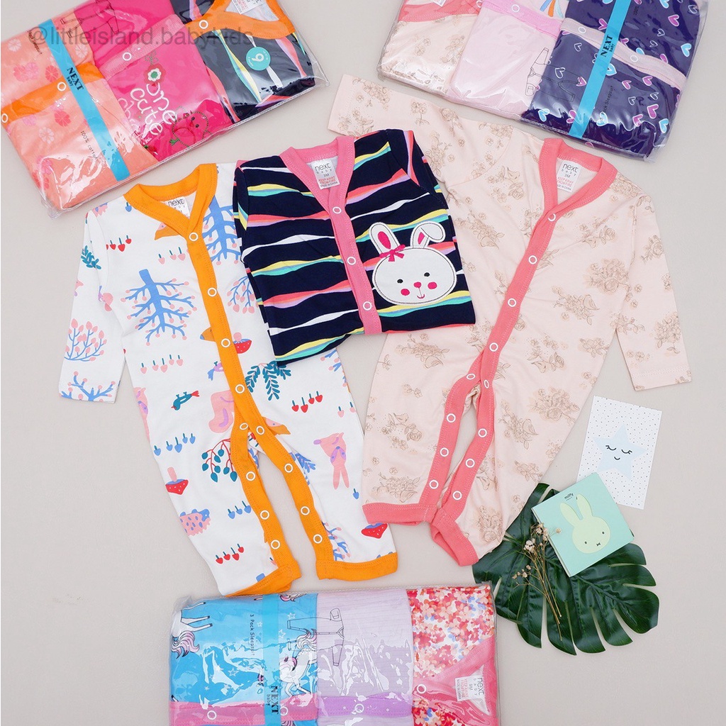 LIN9013 Girls/Boys 3 in 1 Set Piyama Panjang/ Jumper Bayi Panjang dg Kancing Tanpa Penutup Kaki Premium Cotton Romper Panjang Bayi Kaki Terbuka Katun Lembut  - Your Affordable Quality!