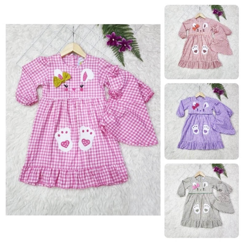 [F 03] Pakaian Muslim  motif bordir anak perempuan + hijab usia 1-2 th