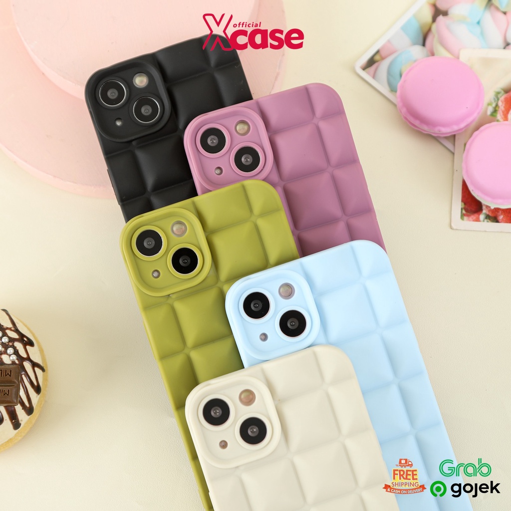 Silicone Waffle Square Full Lenscover Case for iPhone 7 8 PLUS XR X XS 11 12 13 14 Plus Pro Max