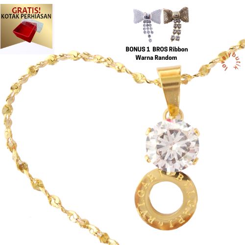 Kalung Titanium Anti Karat Sindy Diamond Model Terbaru Bonus 1 Bros Ribbon Random - Lovelybutik