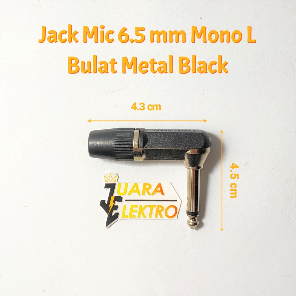 Jack Mic 6.5 mm Mono L Bulat Metal Black | Jack Akai Mono Besi L 6.5mm Gitar Bas Keyboard Jek Mono Metal Hitam