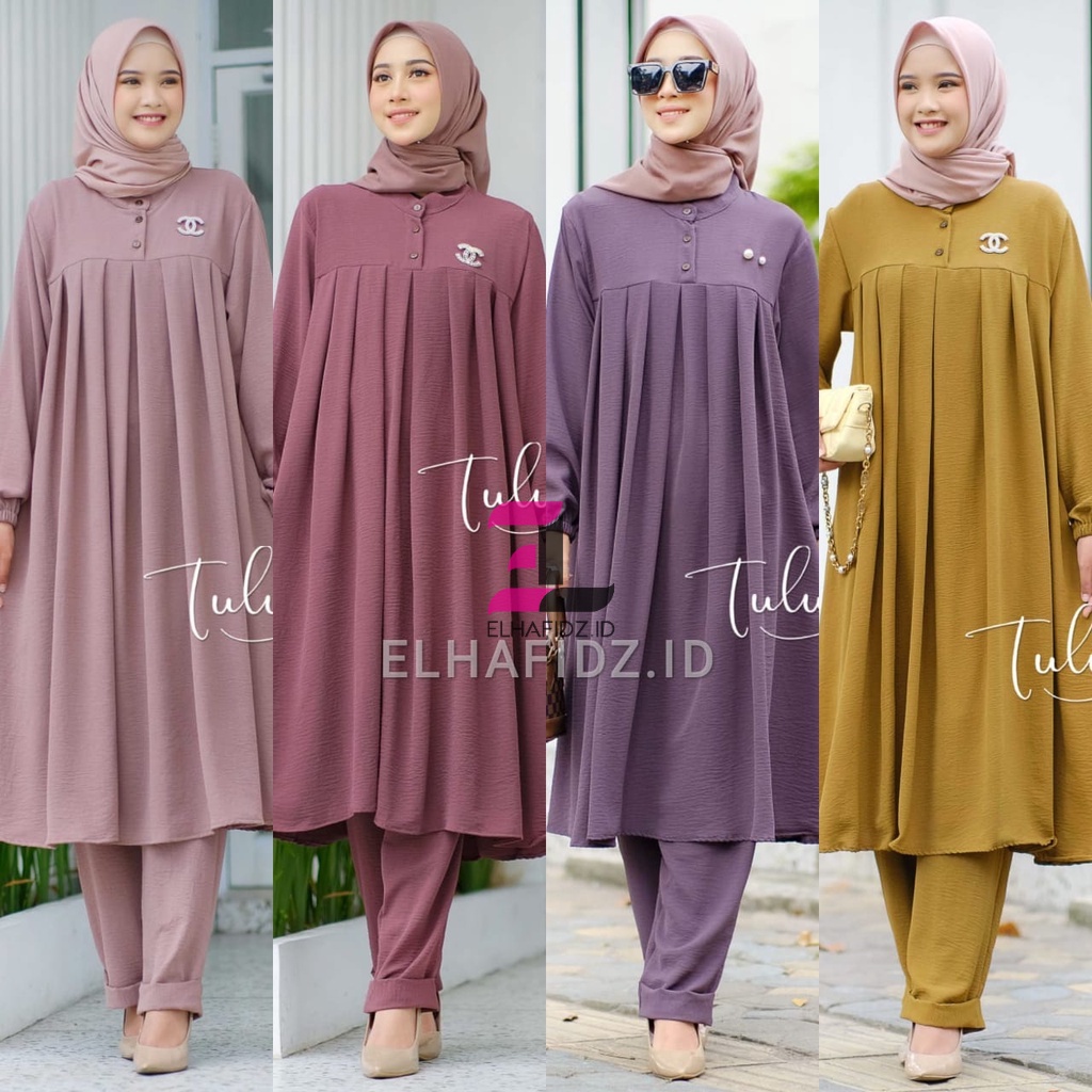 Tulus Signature Nira Set One Set Wanita LD 110 / Setelan Celana Crinkle Airflow Import Long Tunik Wa