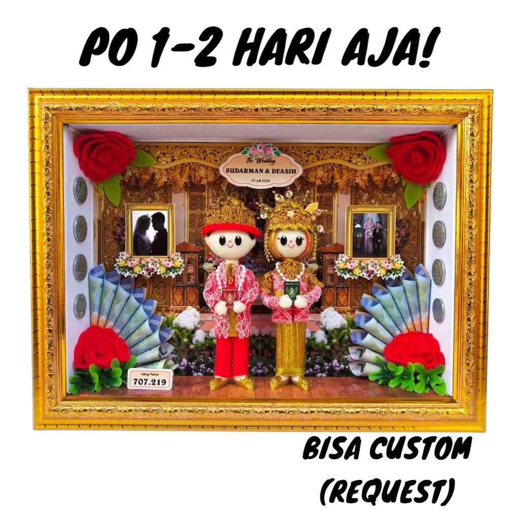 Mahar Hantaran Simbolis Uang Bonekaflanelku Pengantin Adat Palembang Frame 3D 25x35 Cm