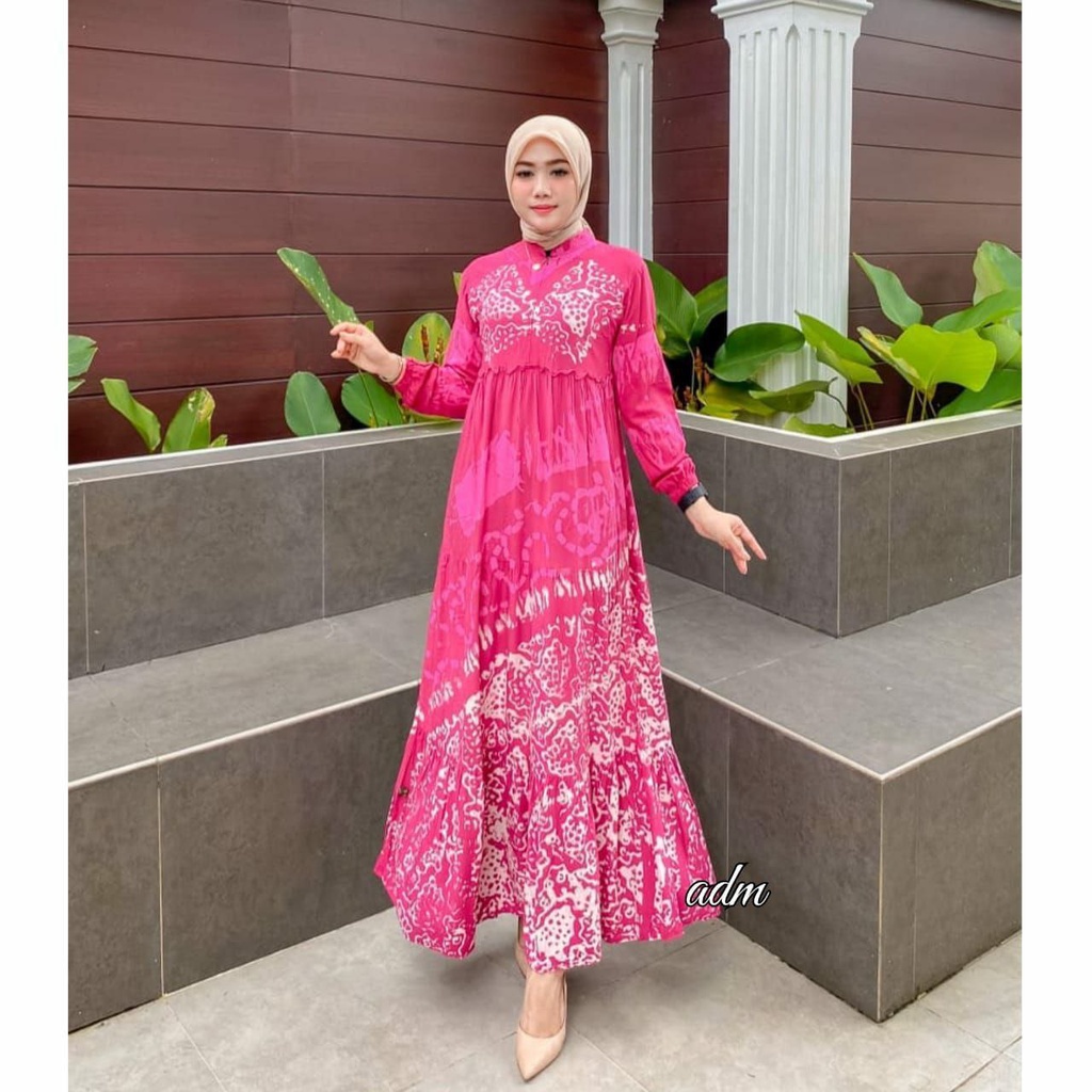 PINK DRESS GAMIS TWILL RAYON CANDI MEKAR GAMIS BATIK CAP PEKALONGAN SHALDA BATIK PEKALONGAN