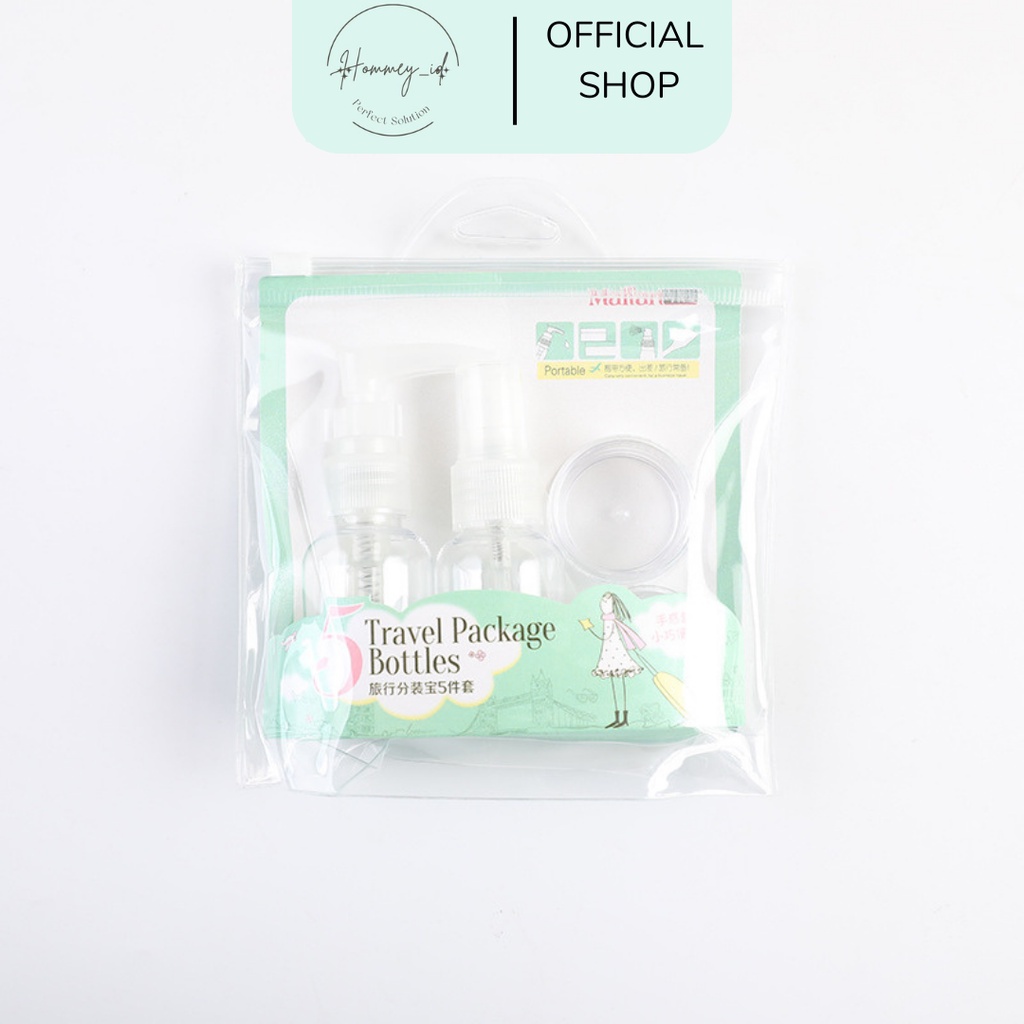 HOMMEY ID - TRAVEL PACK SET BOTOL MINI LENGKAP | BOTOL TRAVEL SET | BOTOL ISI ULANG TRAVEL MINI BOTTLE