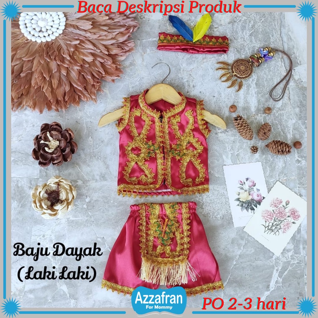 Baju Adat Dayak FREE ikat kepala dengan hiasan bulu | Kostum Carnaval Anak Laki Laki dan Perempuan