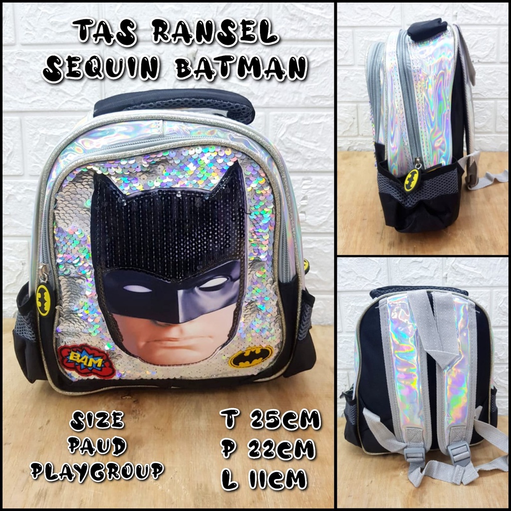 Tas Sekolah Anak Ransel Import Sequin Superhero / Tas Sekolah Backpack Anak SD dan TK dan Playgroup Anak Laki - Laki