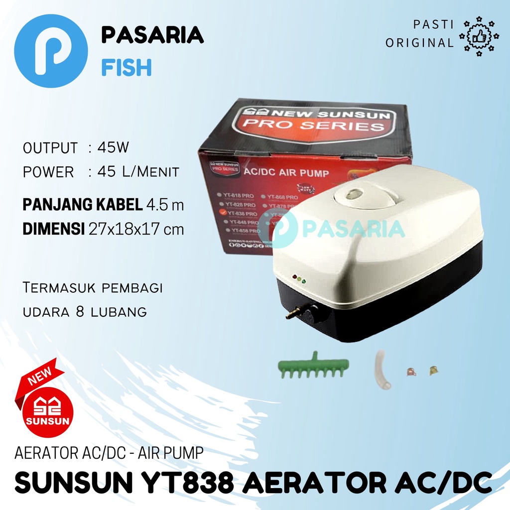 NEW SUNSUN YT838 PRO AC/DC YT 838 Aerator/Pompa Udara Aquarium Kolam Ikan AC DC