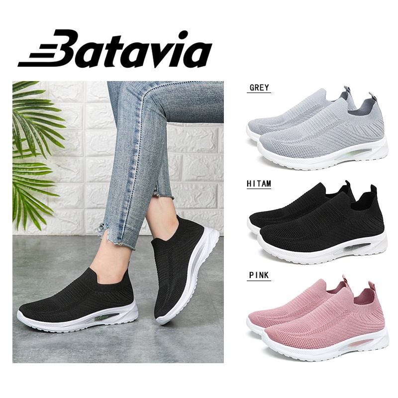 2023 Batavia  GROSIR sepatu kanvas wanita rajut sepatu wanita  sepatu tanpa tali hitam Sepatu Wanita Sport Women Sneakers A169