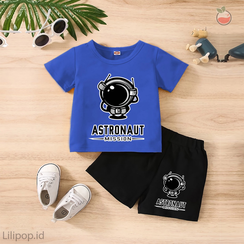 Baju Anak Stelan Kaos 3/4  astronot bear Cowok Cewek  Usia 1 - 4 Tahun Celana Pendek Harian