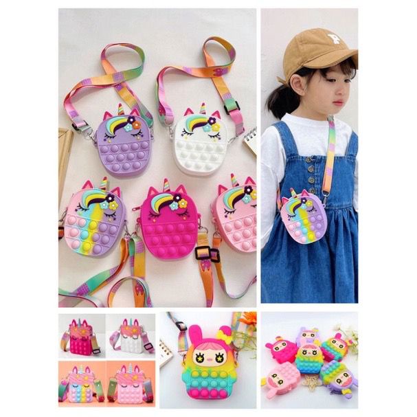 GP Tas Pop it Anak Unicorn Lucu Import - Tas Selempang Anak Karakter Unicorn - Tas Pop It