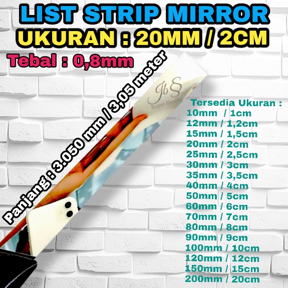 LIST STRIP MIRROR 20MM×305CM×T 0.8MM STAINLESS SS 201