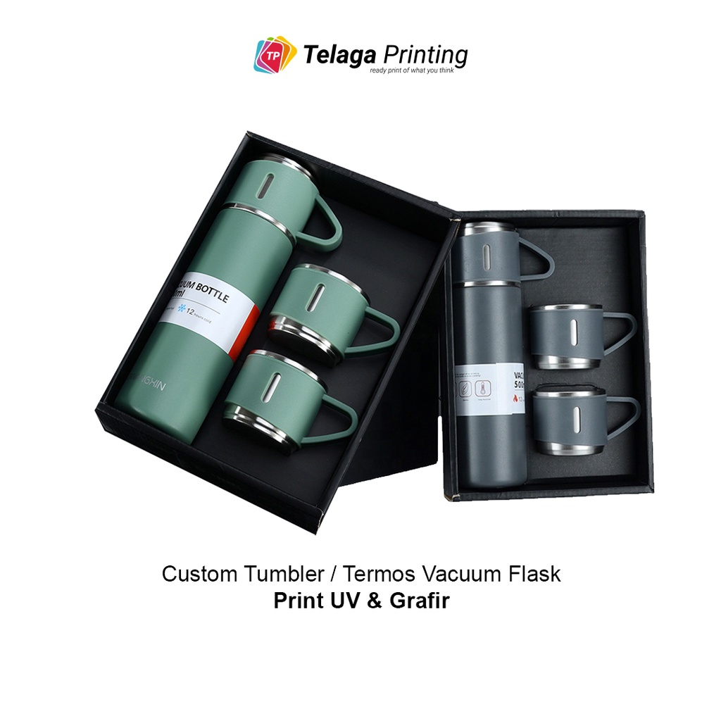 Tumbler Termos Vacuum Flask + Mug 500ml Botol Minum Custom Print Grafir - Vacuum Flask + Mug