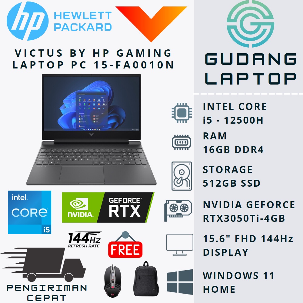 LAPTOP GAMING HP VICTUS 15 i5 GEN 12 16GB RAM 512GB 1TB SSD RTX3050Ti 144Hz WIN11