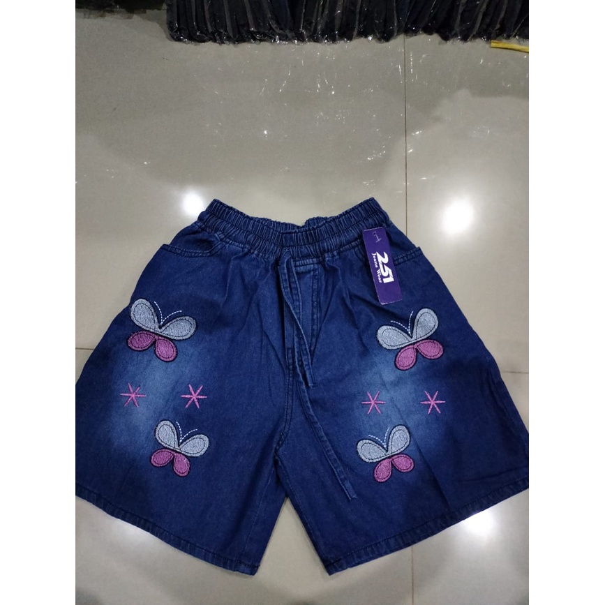 Celana Pendek Jeans Bordir Kupu- Elle Shorts Butterfly - Printed Hotpants Short Pants Jeans Denim Wanita