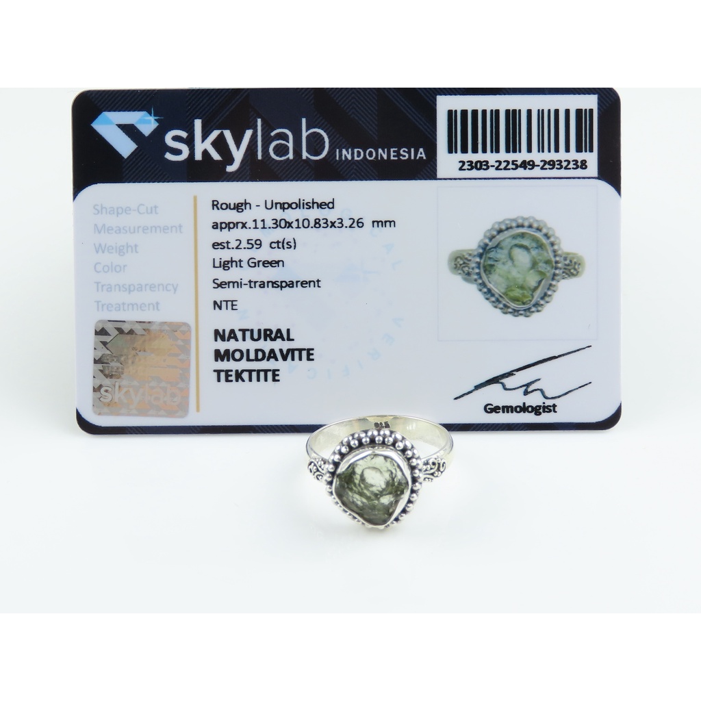 Cincin Perak Permata Moldavite + Memo Card