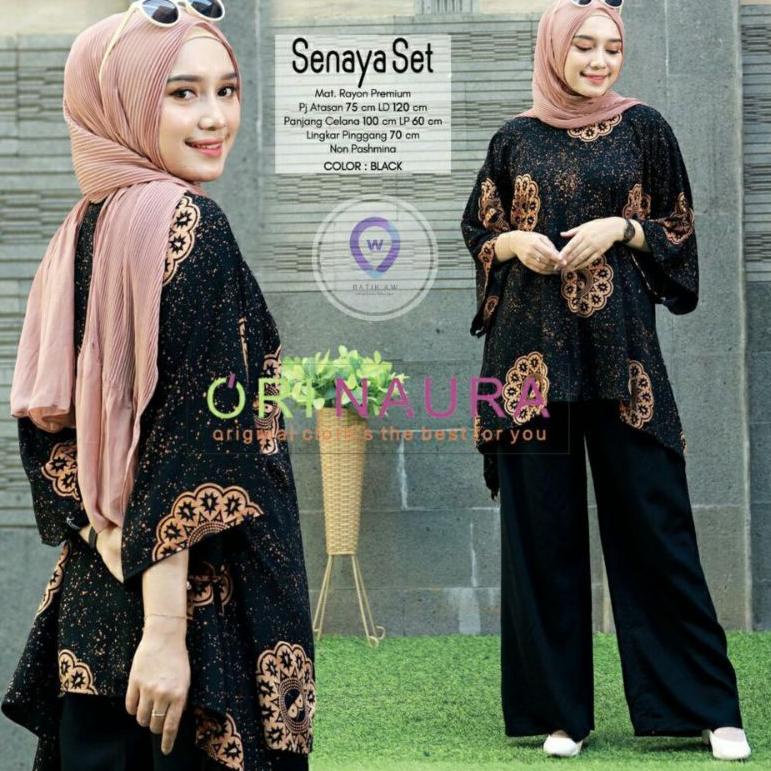 HOT SALE Setelan Jumbo Senaya Set Waka Waka Motif Bunga Ori Naura Size Jumbo Busui Resleting Rayon T