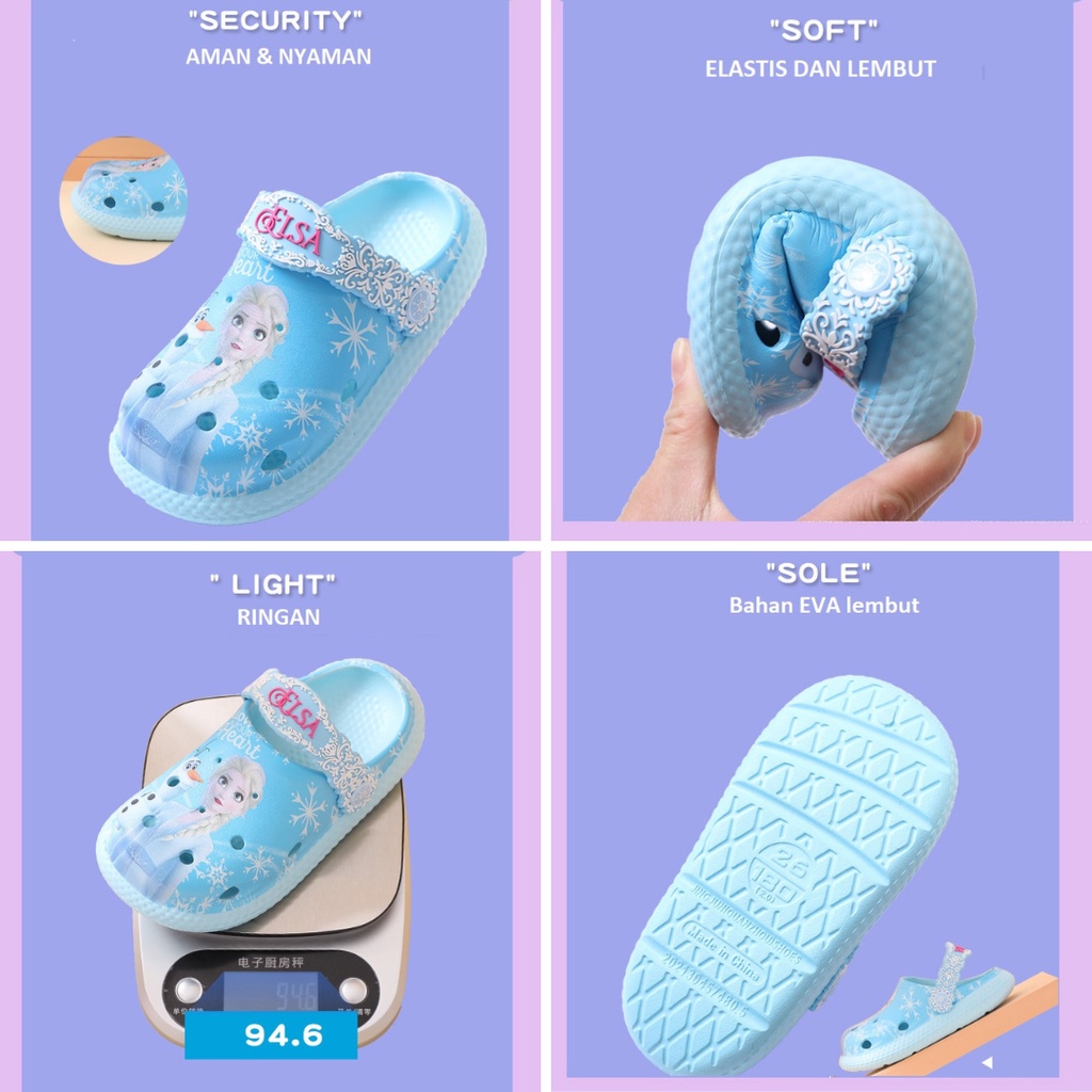 SANDAL ANAK PEREMPUAN SLOP CROCS FROZEN ELSA DISNEY ANTI-SLIP 22042