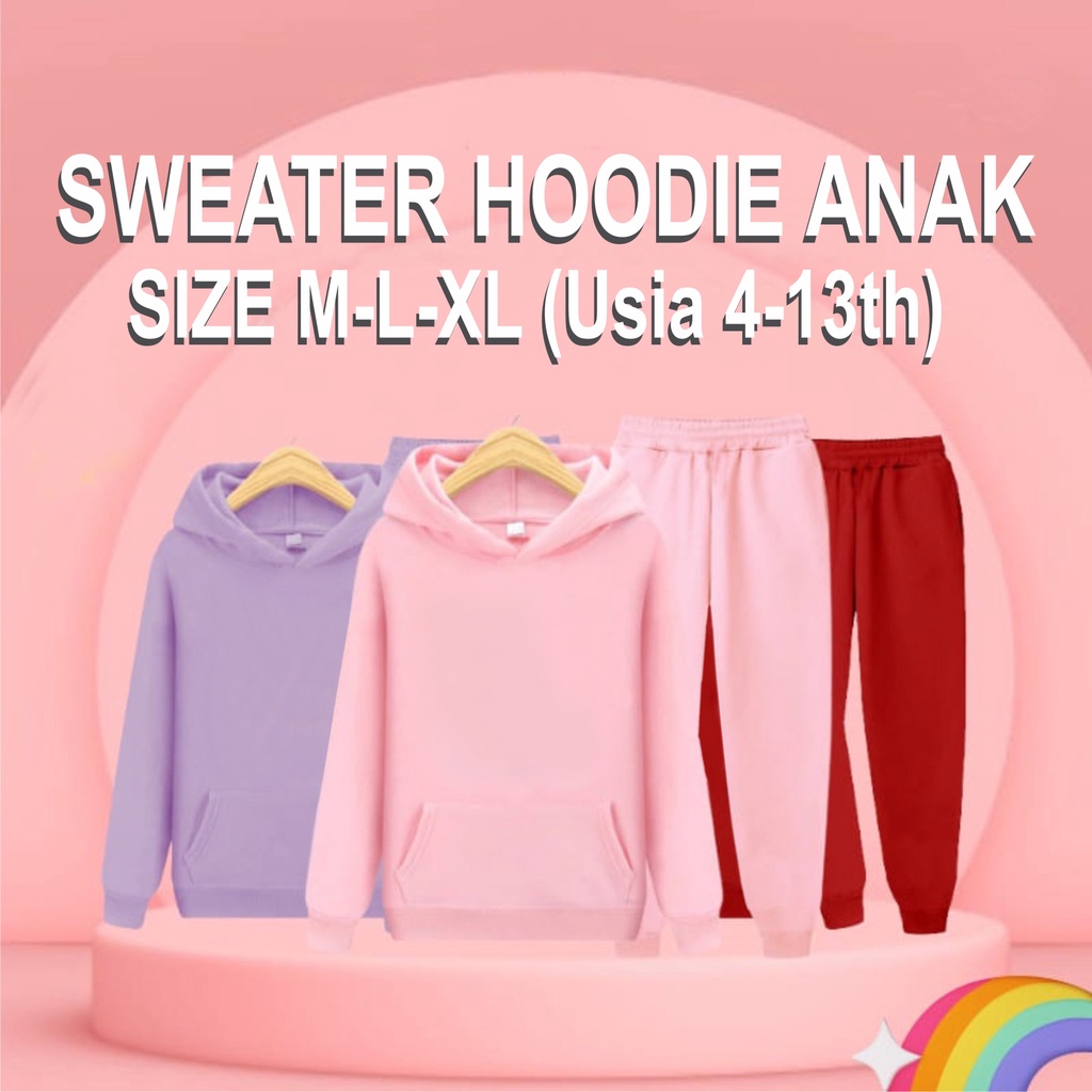 FenishaStore Sweater Hoodie Polos Anak Laki Dan Perempuan/Sweater Hoodie Atasan Setelan Usia 4-13+Tahun Bisa Bayar Ditempat COD