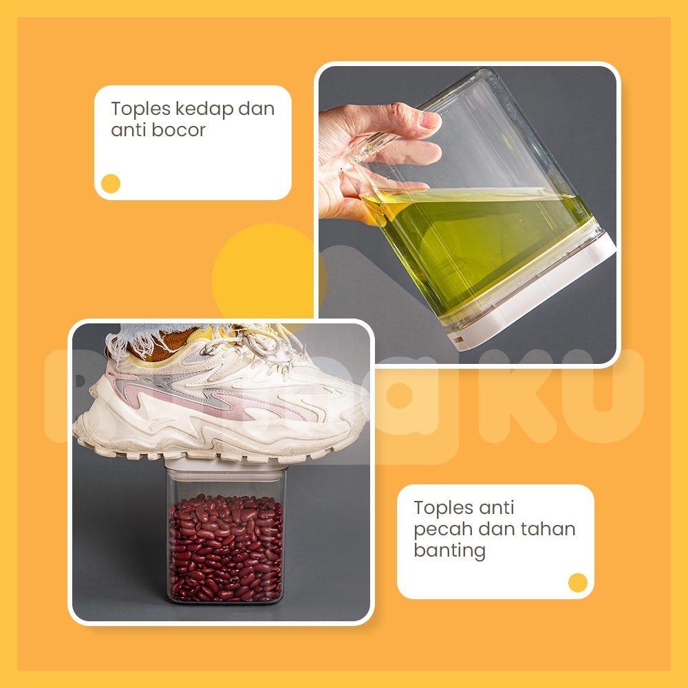 Rumaku Toples Penyimpanan Kue Makanan Biji Bijian Serbaguna Kedap Udara Tutup Putih Premium