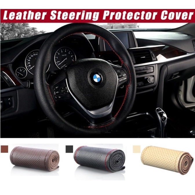 38cm Sarung Cover Stir Setir Mobil Kulit Asli 100% Dengan Alat Jahit