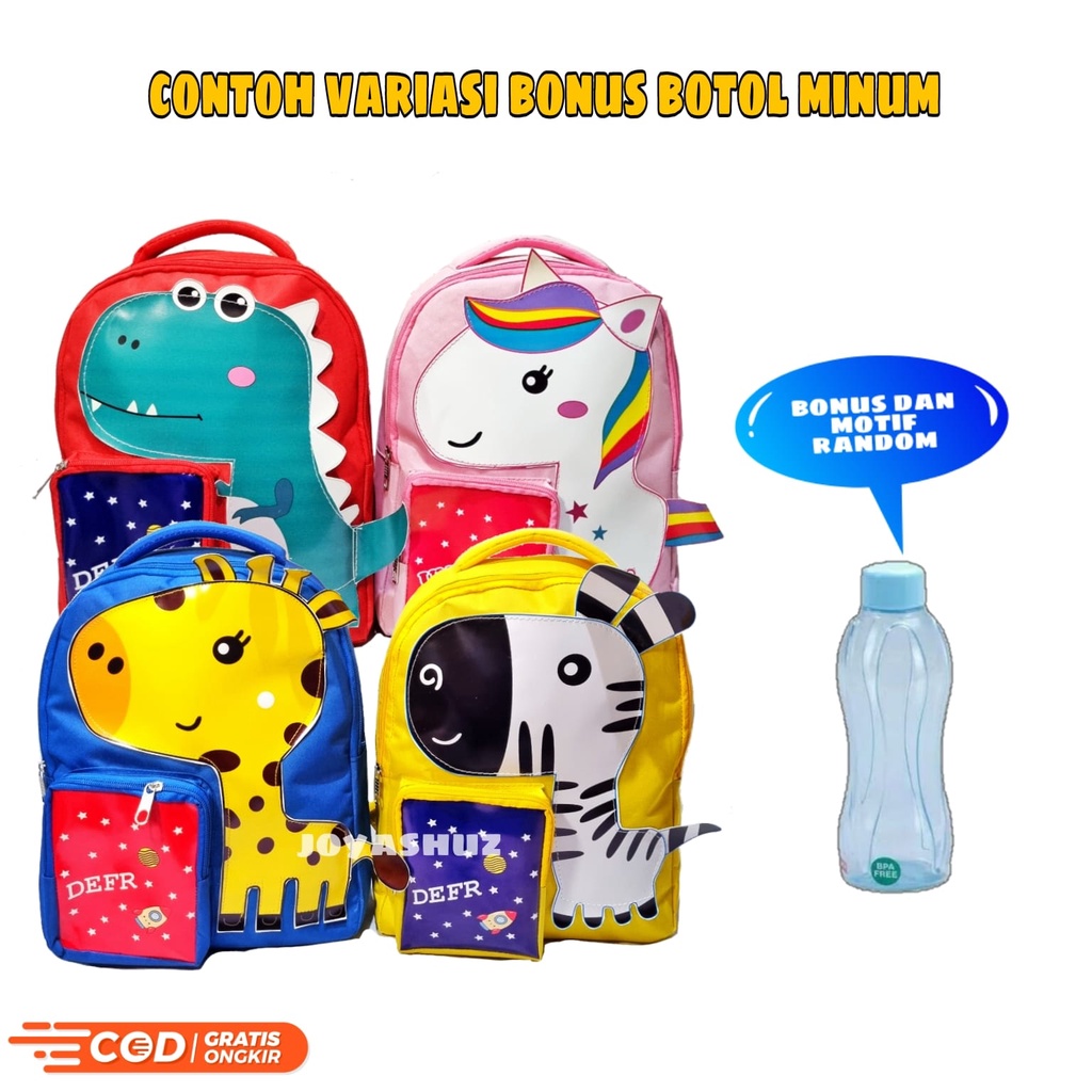 Tas Sekolah Anak Unicorn Dino Zebra Jerapah -  Tas Karakter Anak Gemas - Tas Karakter Hewan - Ransel TK - Joyashuz