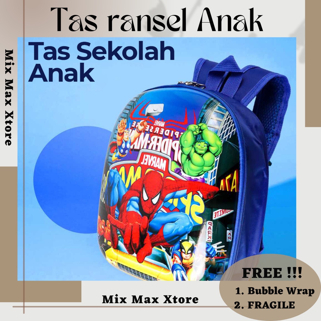 Tas Ransel Anak Sekolah Backpack Karakter Kartun Superhero Spiderman - Blue