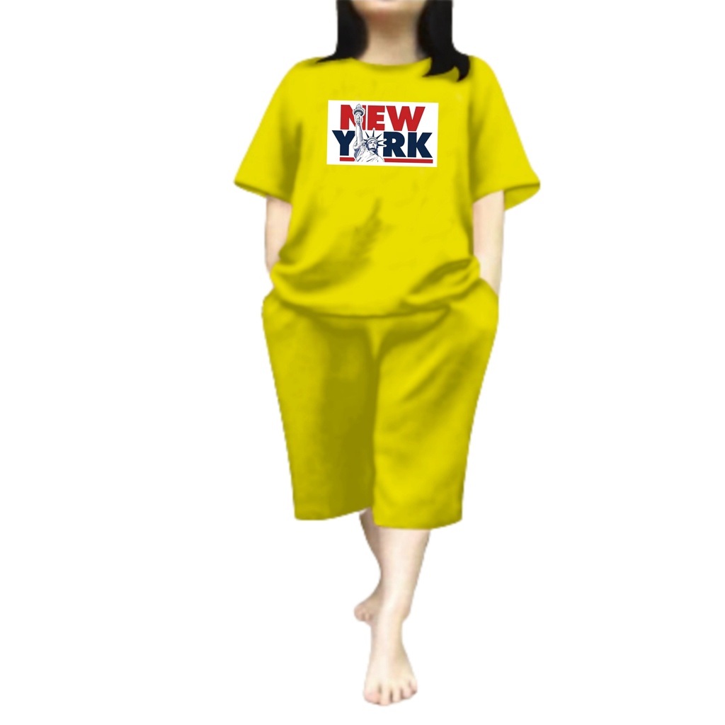 Baju Setelan Wanita Dewasa Jumbo Ld 115 Cm One Set Wanita Kaos dan Celana Pendek Oversize 3/4 Baju Setelan Cewek Dewasa Terbaru 2023 Kekinian Stelan Wanita  Dewasa Viral Set new york