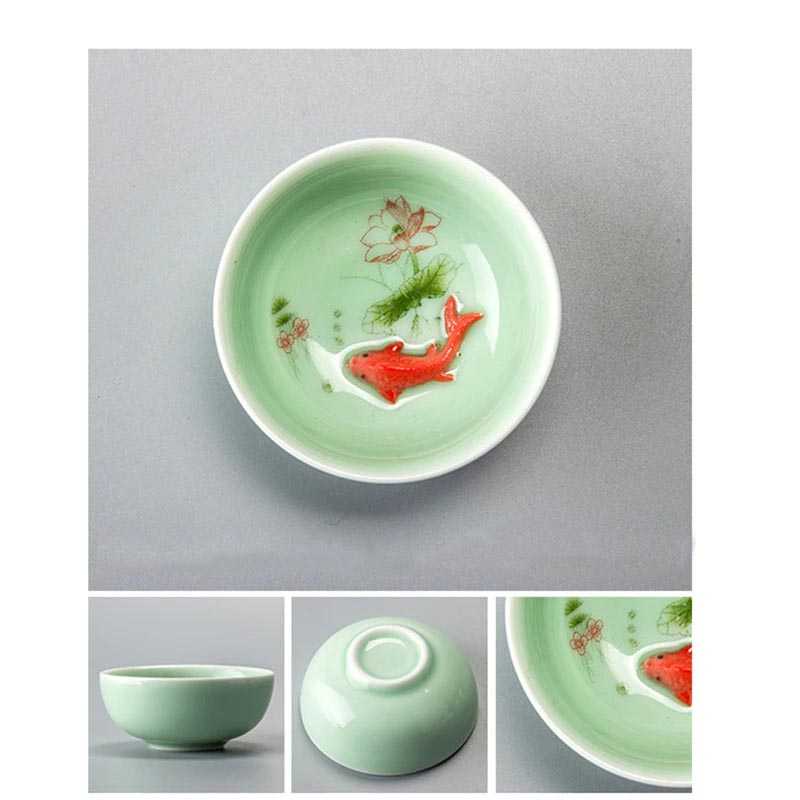 (BISA COD) FTIHSHP JUSEN Cangkir Teh Keramik Chinese Celadon Fish Teacup 33ml - D042