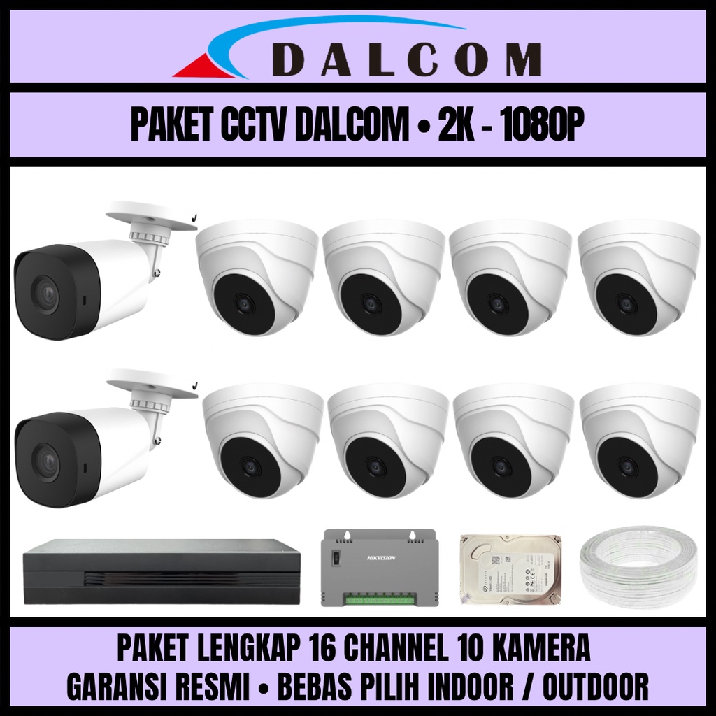 PAKET CCTV DALCOM 16 CHANNEL 10 KAMERA 2K 1080P