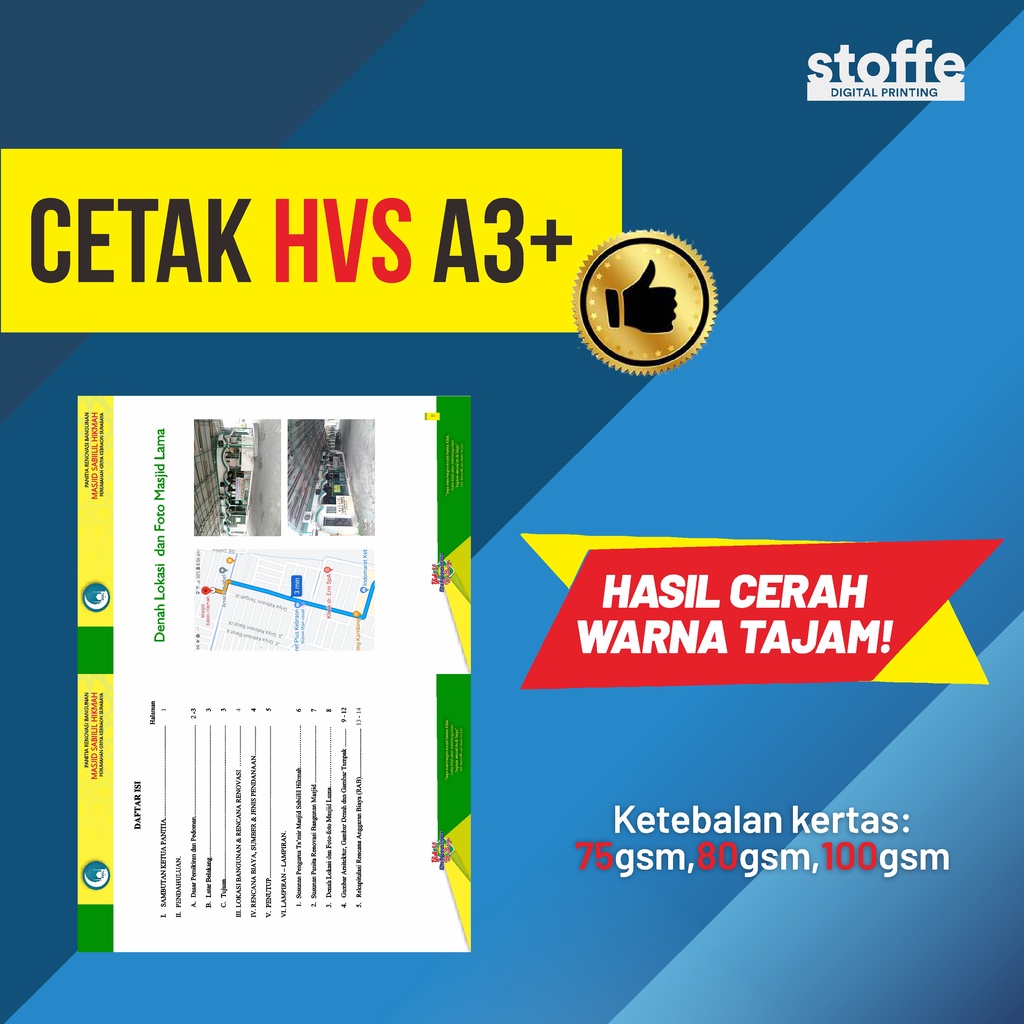 

Cetak HVS A3+ FULL COLOR 75 gsm / 80 gsm / 100 gsm 1 / 2 Sisi