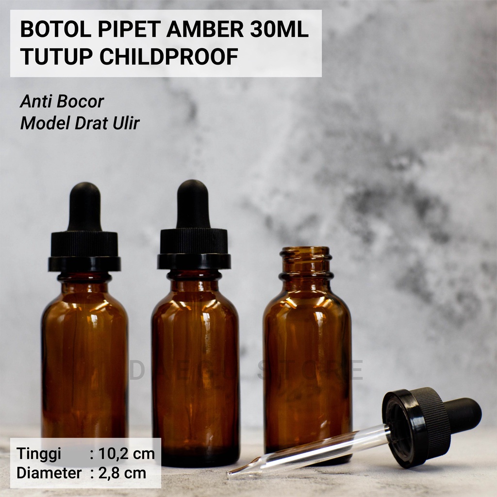 Botol Pipet 30ml Kaca Amber Coklat Tebal - Childproof Tetes Serum