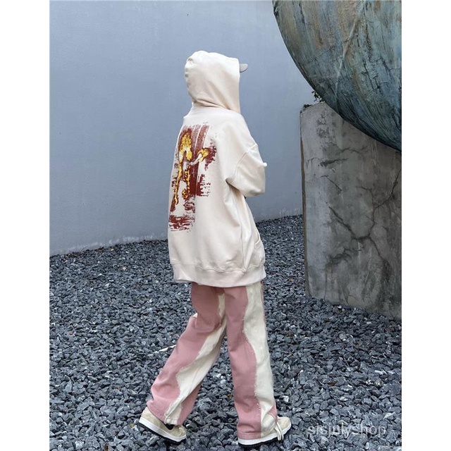 [✅BISA COD] #Sisjuly# Celana Panjang Santai Wanita Vintage Patchwork Lurus Jeans Jalan Kaki Lebar Lo