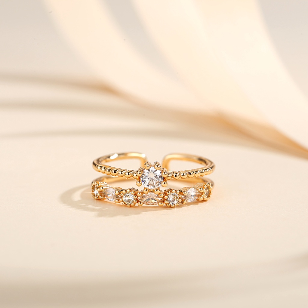 Y957 [COD✔] Cincin Kawin Kristal Berlian Baja Titanium Emas Wanita Perhiasan Pertunangan Fashion