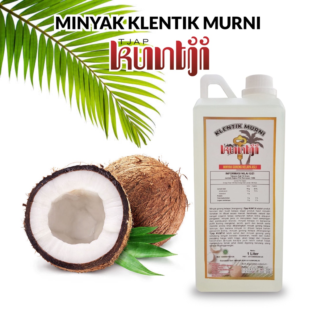 

Minyak Goreng Kelapa Klentik Kletik Kelentik Murni KUNTJI 1000ml