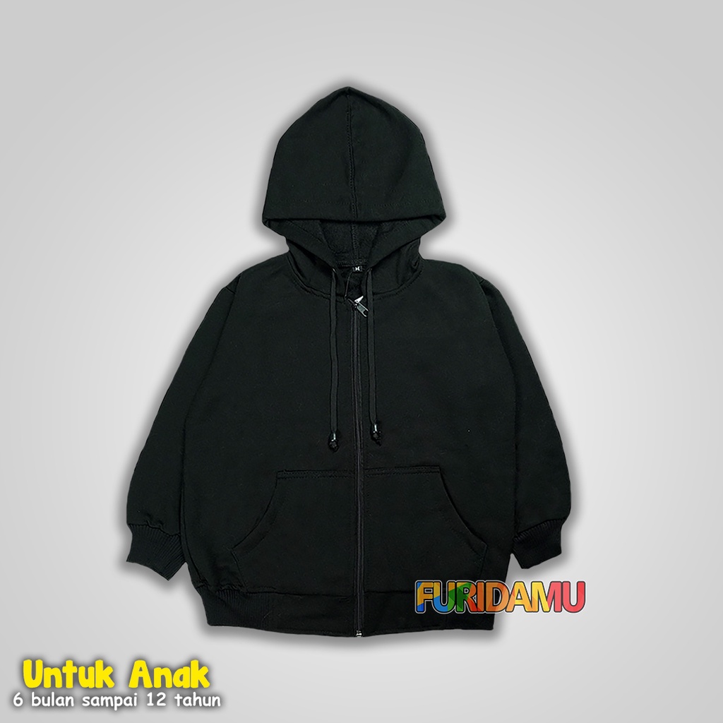 FURIDAMU Jaket Hoodie Zipper Sleting Anak Laki Perempuan Polos Ziper 6 Bulan - 12 Tahun Hodie Anak C