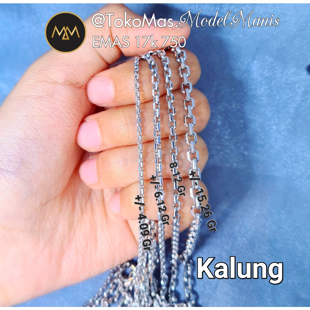 Kalung Tiger Emas rantai panjang kotak emas putih 750 kadar 17k
